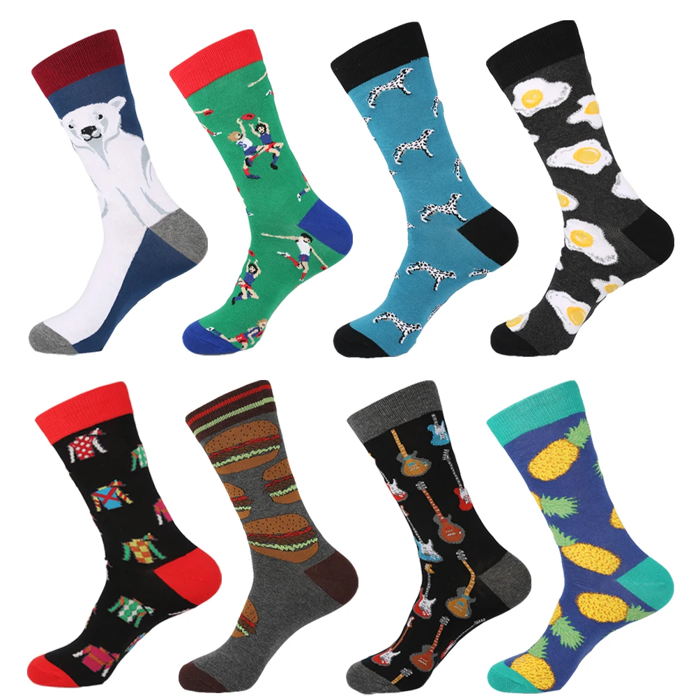 Длинные хлопковые мужские носки VPM большого размера забавные с медведем собакой