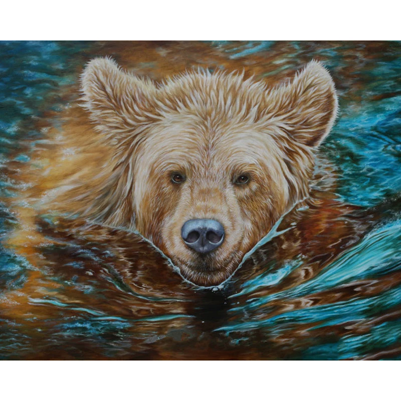 100% Полный 5D Diy алмазная живопись медведь море плавание площадь горный хрусталь