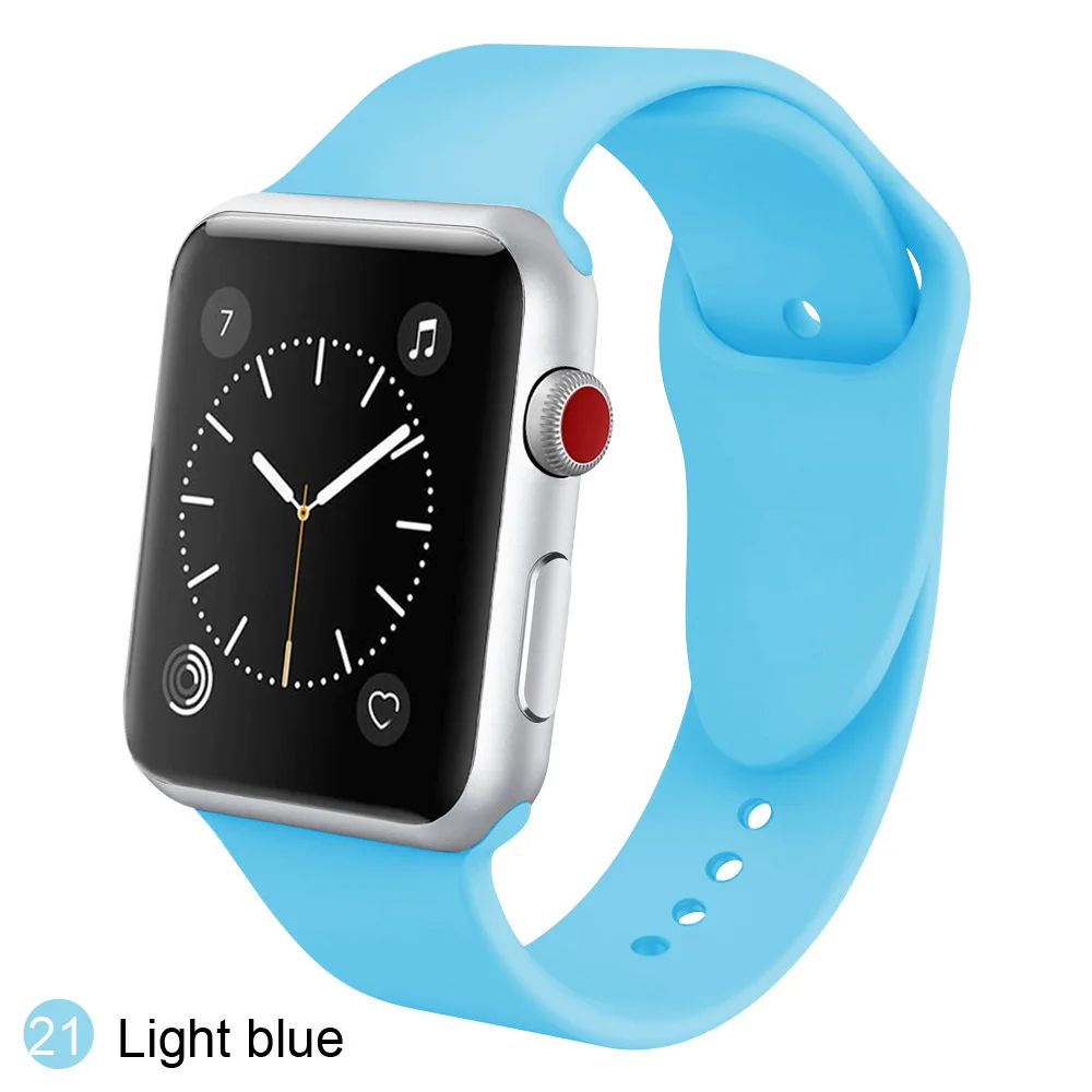 21 Спортивный силиконовый ремешок для наручных часов iWatch 1/2/3/4 ремешки для Apple Watch 38 мм, 40 мм, 42 мм, длина-44 мм, ремешок для смарт-часов браслет для Для женщин Для мужчин - Цвет ремешка: 21