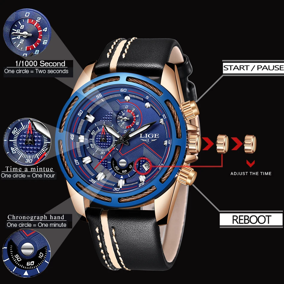 2018 New LIGE Men Watches Top Brand Luxury Leather Business Watch Calendar Waterproof Sport Quartz Relogio Masculino | Наручные часы