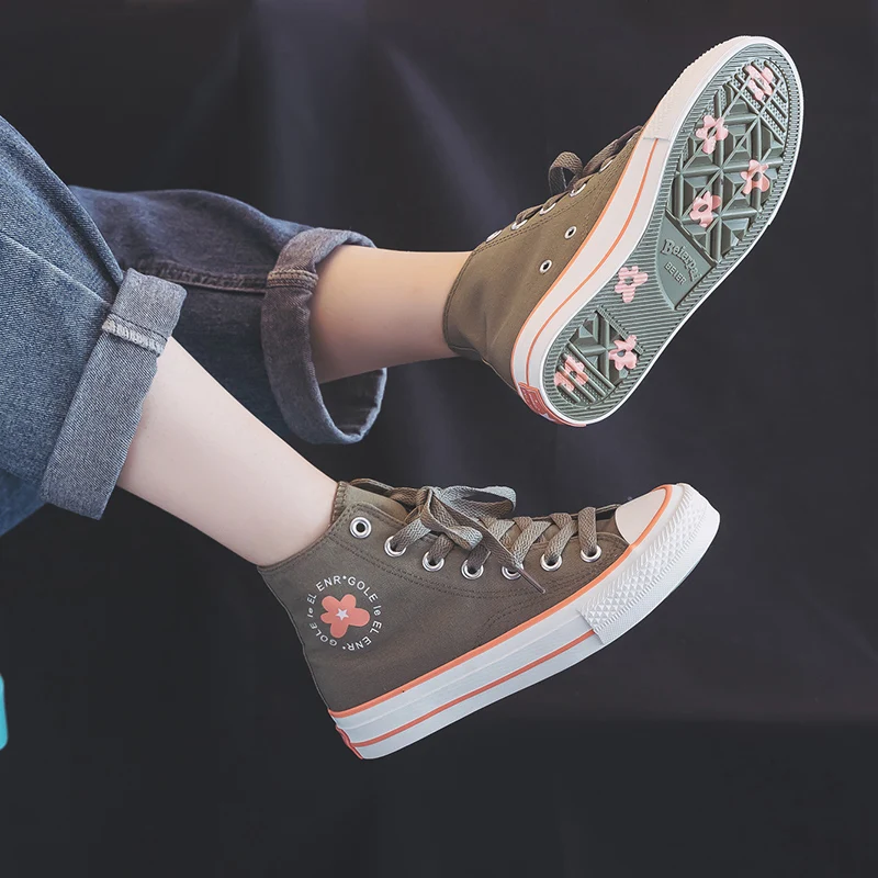 Кеды для девочек повседневные холщовые кроссовки с цветочным принтом на