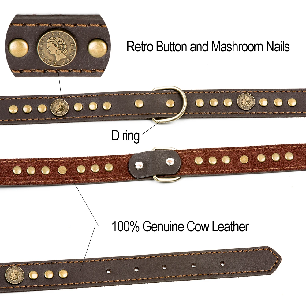 T-MENG брендовый ошейник для собак из натуральной кожи в ретро стиле с заклепками