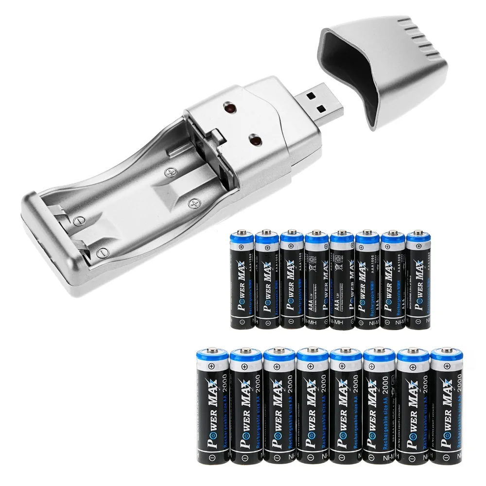 Anmas Power 8 шт. AA и AAA NiMH аккумуляторные батареи с зарядным устройством USB доставка из