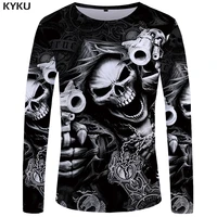 kyku brand skull long sleeve t shirt gun tops tees punk tshirt gothic clothing t shirts t shirts women rock funny fitness