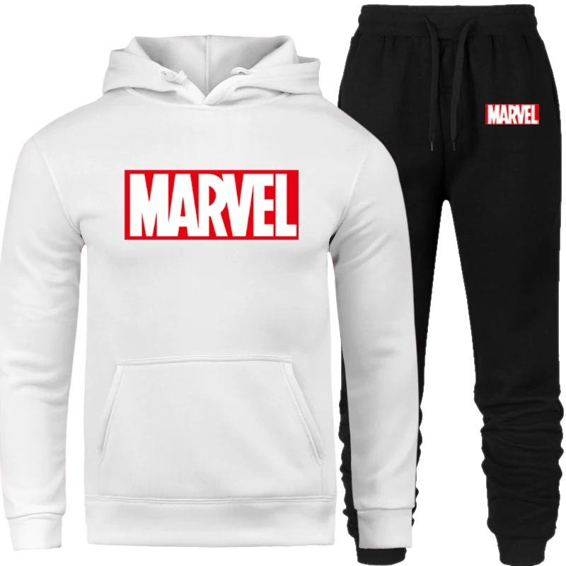 Мужской спортивный костюм, зимняя флисовая куртка с капюшоном и принтом Marvel+ штаны, толстовка, мужской комплект из 2 предметов, толстовки, спортивный костюм, пальто - Цвет: SET11-MWD