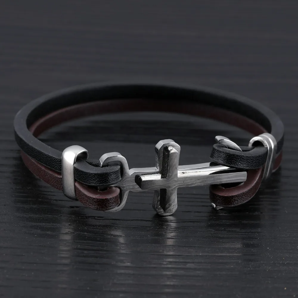 European and American punk wind cross leather bracelet fashion men's 3-PH1098 | Украшения и аксессуары