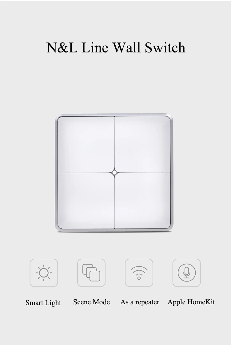 Умный настенный светильник Terncy Zigbee, переключатель 1~ 4 банды, переключатель вкл/выкл, светильник 86x86 мм, поддержка Apple HomeKit(необходимо работать с шлюзом
