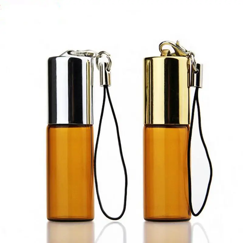 

5ml oil bottle roll on gold ball cap brown glass trombone bottle