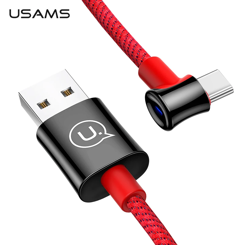 USAMS 90 градусов Smart power Off type C кабель для samsung S10 светодиодный индикатор быстрой