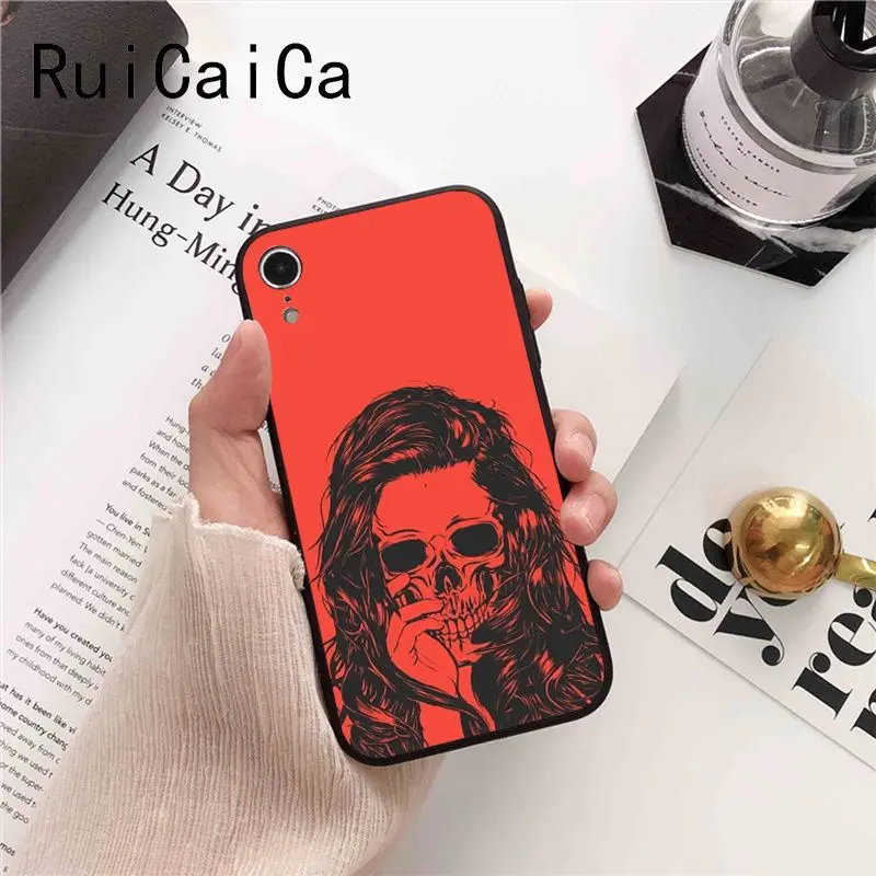 Ruicaica жуткий Череп Модный недавно прибывший черный чехол для телефона iphone 8 7 6 S Plus X