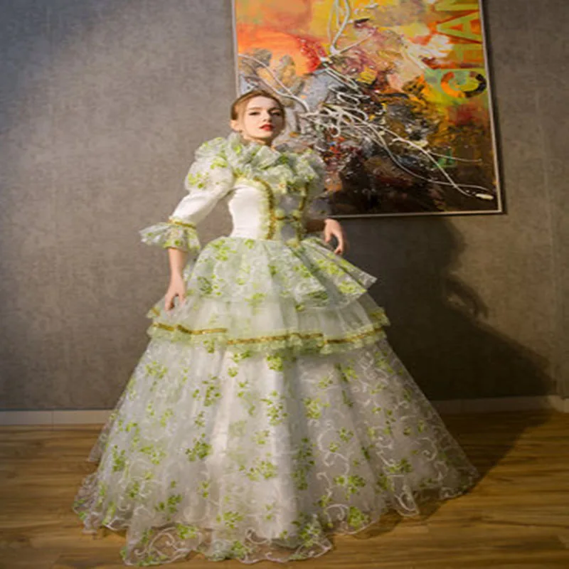 Индивидуальное 2018 Ретро зеленое/фиолетовое средневековое длинное вечернее