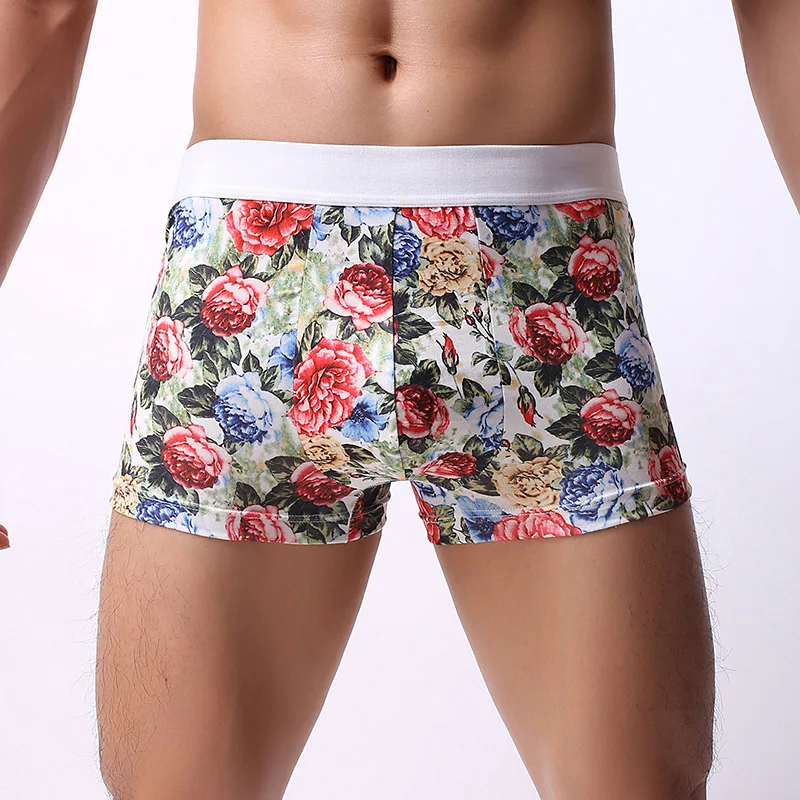 

Sexy Men Underwear Boxer Shorts Man Milk Silk Floral Mid-rise Convex Pouch Underpants cueca masculina ropa interior hombre M-XXL