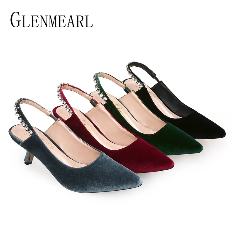 Женские туфли лодочки Черная обувь на высоком каблуке Стразы плоской подошве с