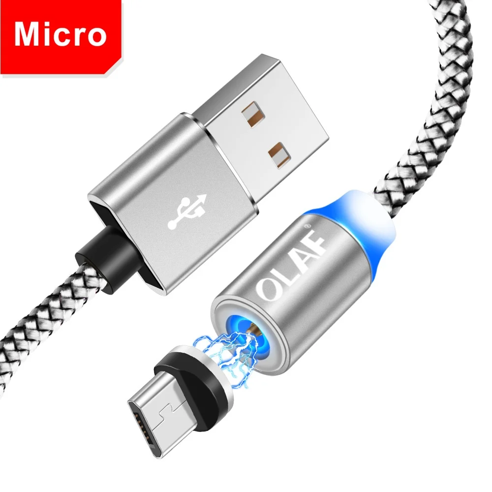 OLAF 1 м 2 м светодиодный кабель для быстрой зарядки Micro usb type C для Xiaomi Redmi Note 7 Mi9 Магнитный кабель для зарядки для iPhone X XR XS Max
