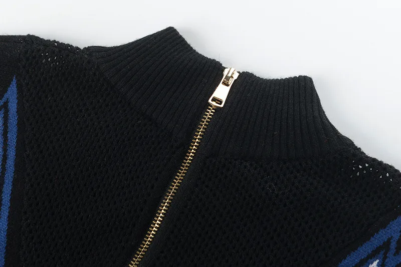 WHITNEY Ван 2018 осень зима уличной моды Цвета Contrast Striped сетка глаза вязаное платье Для