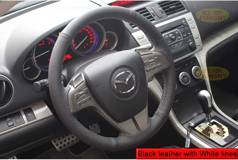 PONSNY чехол из натуральной кожи для рулевого управления автомобиля для Mazda 6 2008-2012 zoom авто ручная работа черный чехол