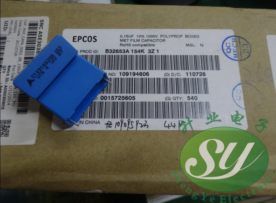 20 шт./50 шт. EPCOS 0 15 мкФ/1000v 150nf u15 154 Новый 22 метровый пленочный конденсатор B32653A154K