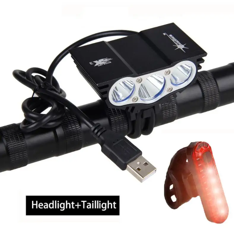 Black with Taillight USB велосипедный светодиодный светильник s 10000лм светодиодный велосипедный фонарь 3XT6 XM-L светодиодный велосипедный светильник с аккумулятором 6400 мАч+ зарядным устройством - Цвет: Black with Taillight