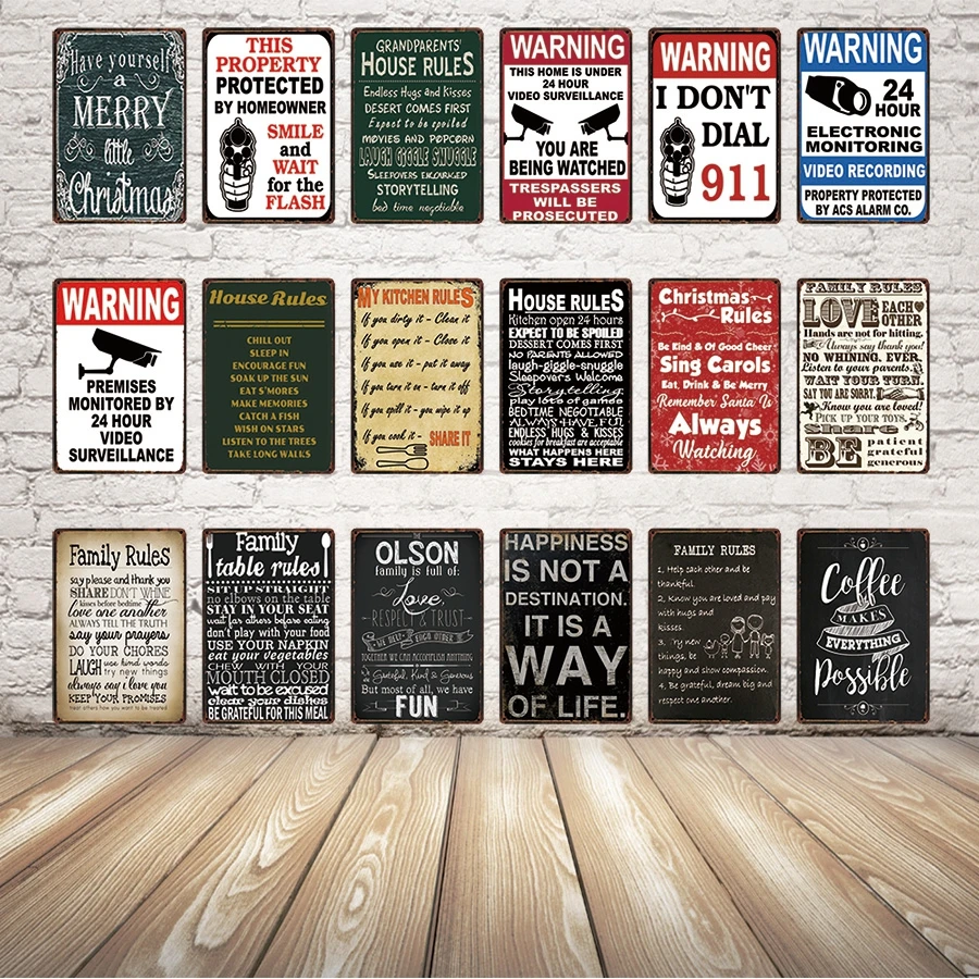 

[ Kelly66 ] Family Rule Warning and House rule Metal Sign Tin Poster Home Decor Bar Wall Art Painting 20*30 CM Size y-1934