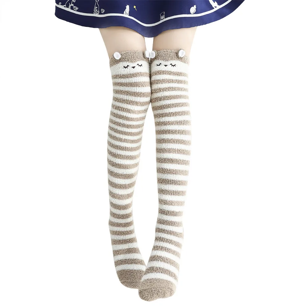 Женские толстые носки теплые милые пушистые тапочки забавные полосатые длинные