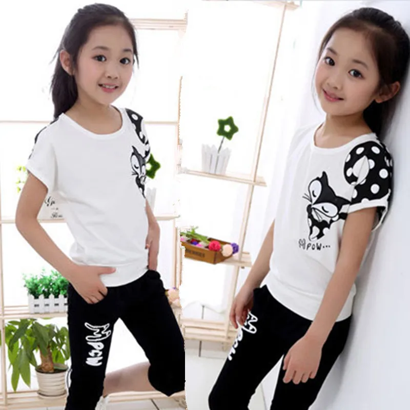 Футболка с короткими рукавами для девочек + повседневные штаны детские костюмы