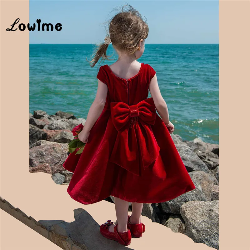 Красные бархатные платья с цветочным принтом для девочек 2018 красивое платье