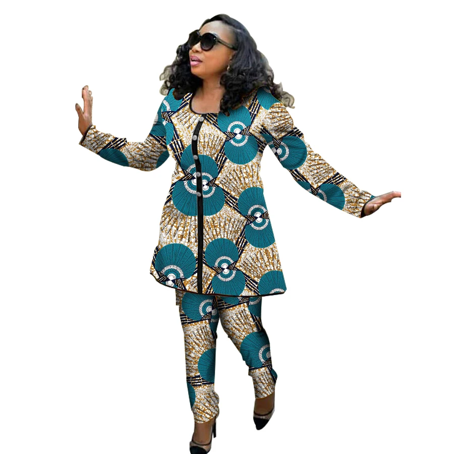 Комплект из двух предметов: Длинный топ с принтом в африканском стиле + штаны