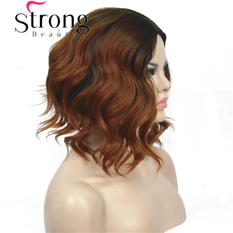StrongBeauty короткий черный/коричневый Омбре Боб, боковая часть, без челки полный синтетический парик выбор цвета