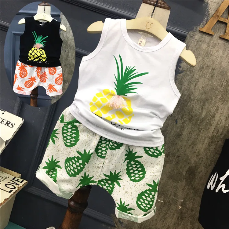 

baby boy girl summer clothing set pineapple vest +shorts,kids boys casual clothes sets