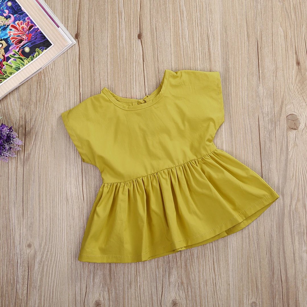 Новинка 2017 детская одежда для маленьких девочек летнее желтое платье с поясом и