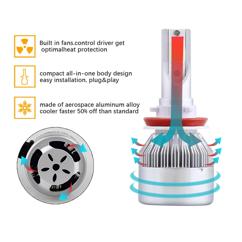 2 шт. Автомобильные фары H4 LED H7 H1 H3 H11 H13 H27 HB3 HB4 9004 9005 9006 9007 72 Вт 8000LM 6500 к лампочки 12В