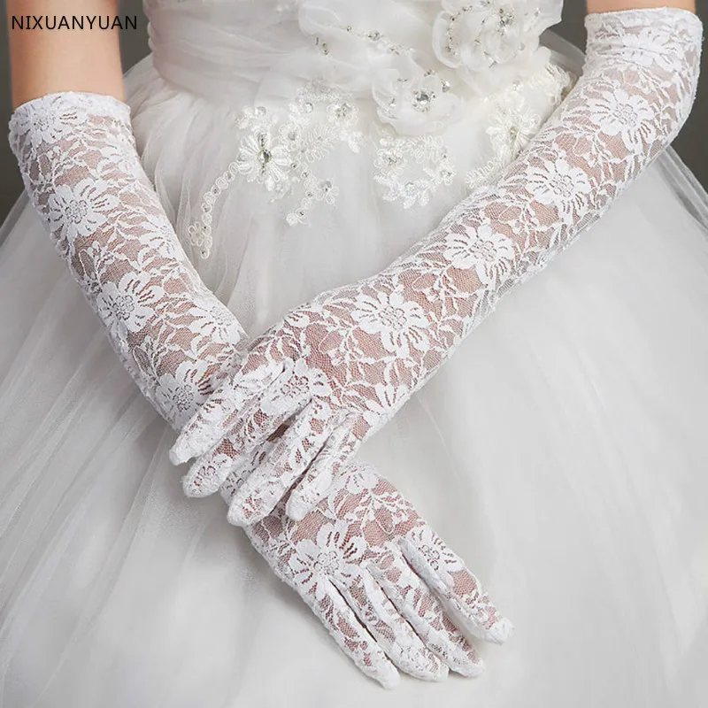 

Women Bridal Gloves Elbow Length Full Finger Lace Wedding Accessories Prom Party