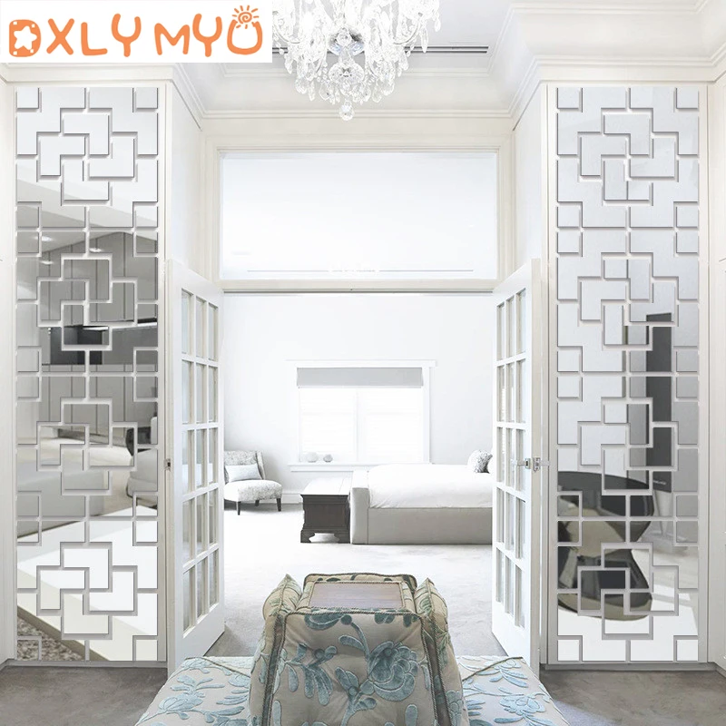 3D Creative Wall Stickers Geometric Quadrangle Design Acrylic Mirror Sticker Living Room Bedroom Porch TV Background Wall Decor