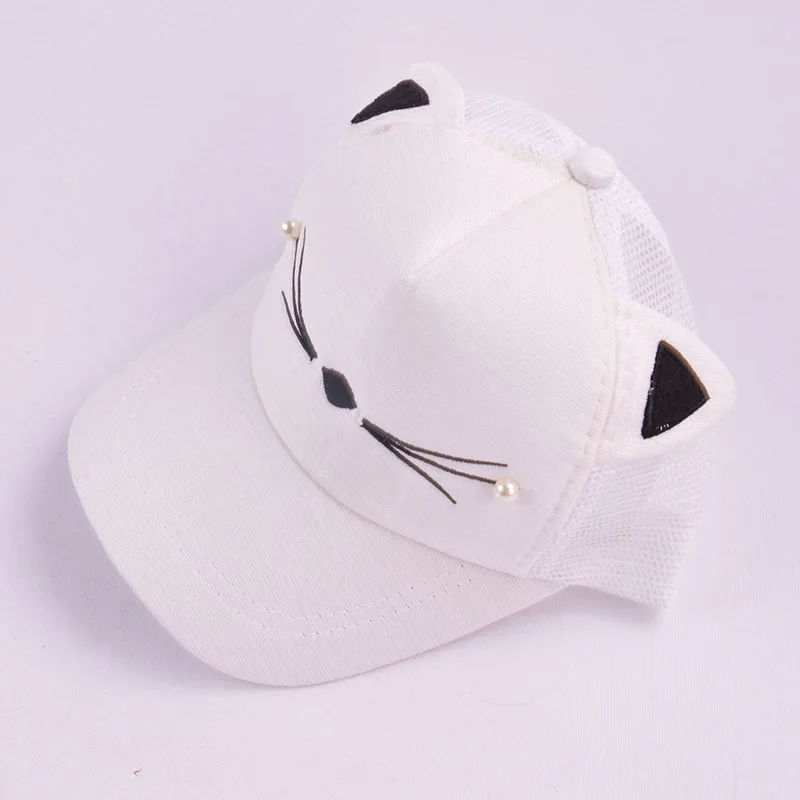 white mesh Милая детская шапка с кошачьими ушками для мальчиков и девочек, бейсбольная кепка на весну и лето, Регулируемая Кепка от солнца, детские шапки в стиле хип-хоп для мальчиков и девочек - Цвет: white mesh