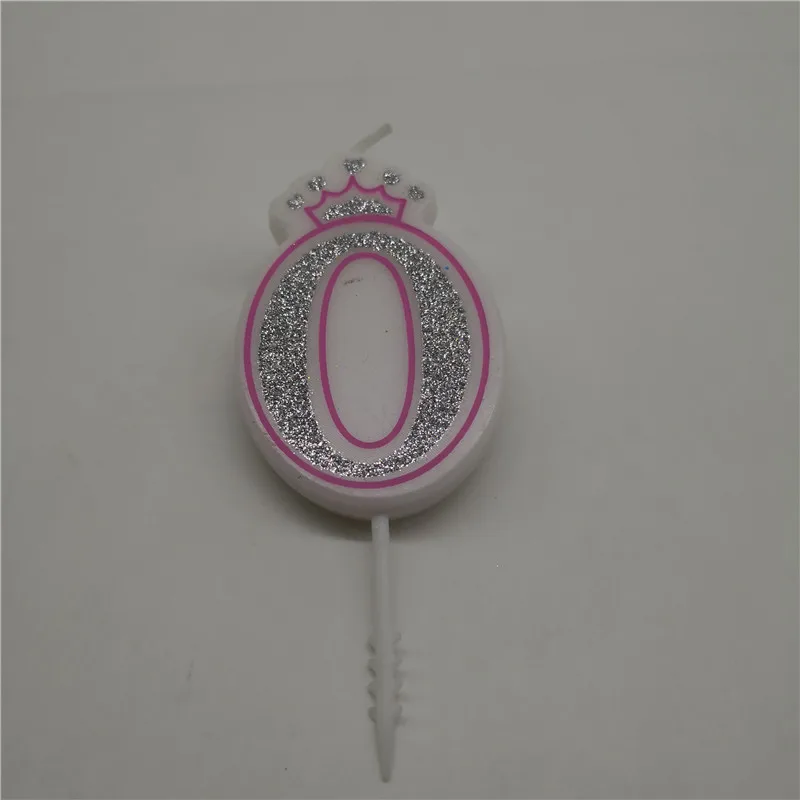 silver pink 0 Цифры 0, 1, 2, 3, 4, 5, 6, 7, 8, 9, синие свечи в виде короны для детского душа, детские конфеты для мальчиков, украшения для торта на свадьбу, день рождения, вечеринку - Цвет: silver pink 0
