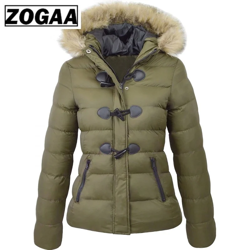 Женская парка с меховым воротником ZOGAA повседневная приталенная большого