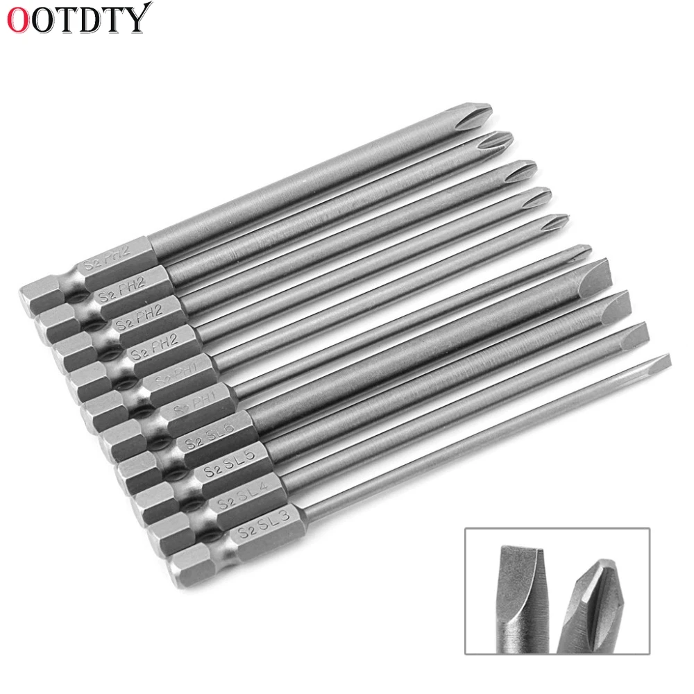 10 Pcs Magnetic Slotted PH2 Screwdriver Bit S2 Steel 1/4 Hex Shank 100mm Hand Tools | Инструменты