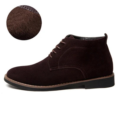 Brown Plus Velvet Новые дизайнерские замшевые кожаные туфли с высоким берцем; мужская повседневная обувь в деловом стиле; удобная теплая бархатная обувь; 4 цвета - Цвет: Brown Plus Velvet