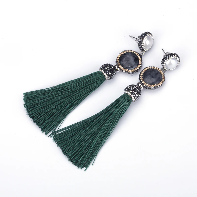 Ручная работа в стиле бохо темно зеленая ткань кисточка Стразы Кепка Лабрадорит