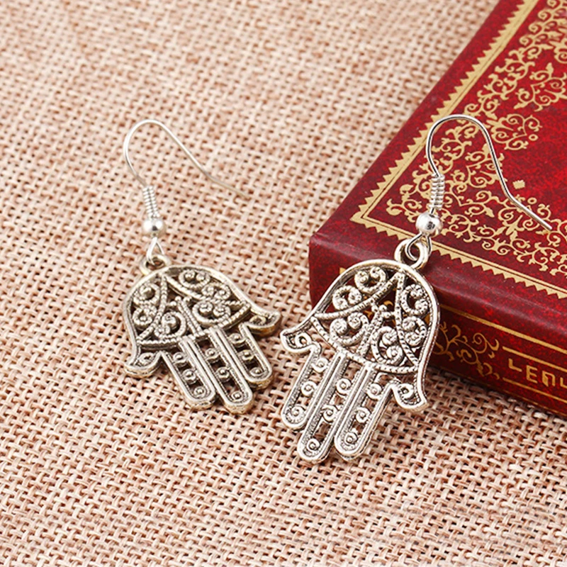 Hamsa Hand Earrings Vintage Turkish Faztima Lucky Women Hook Drop Long Statement Brincos Femme | Украшения и аксессуары