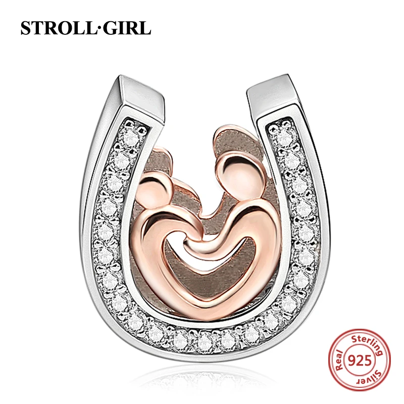 

100% 925 Silver Beads Horse Shoe Mom and Kid Charms Fit Authentic European Bracelet Fashion Jewelry for Mother's Day Gift
