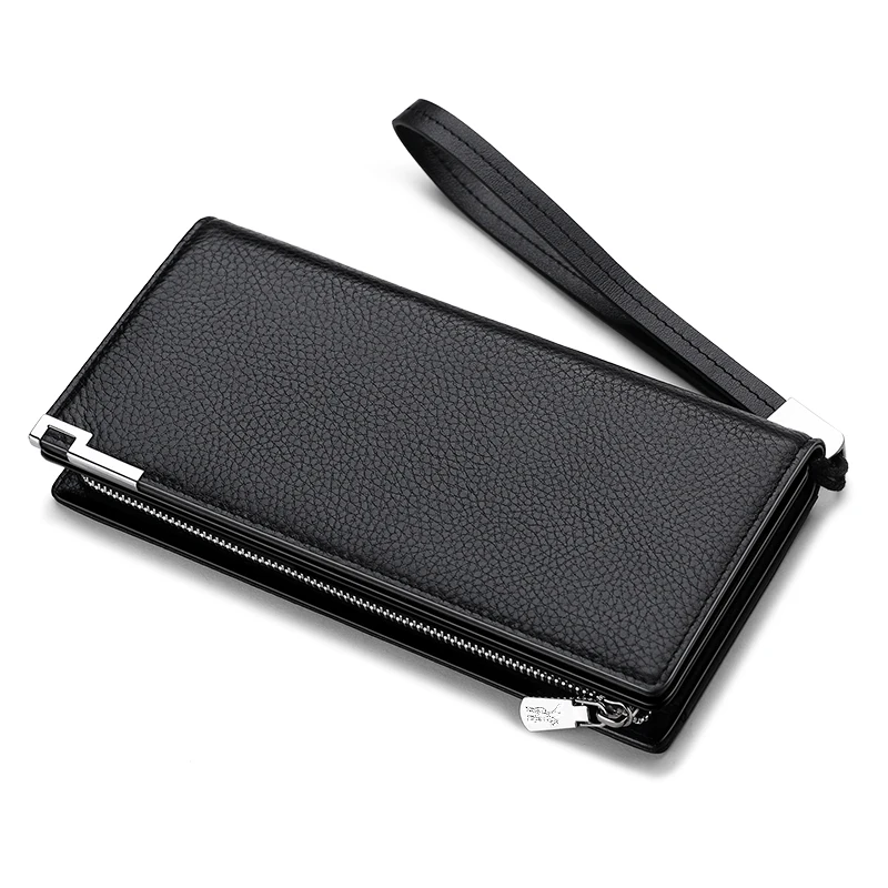 

Mens Wallet Zipper Hasp Design Long Genuine Leather Business Phone For Credit Cards Clutch Wallet Men Gift