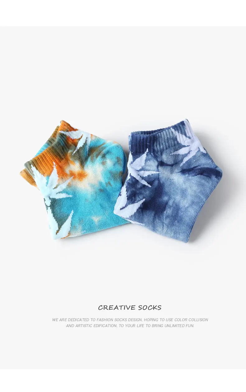 Летние мужские носки до лодыжки harajuku, носки в стиле хип-хоп, носки с принтом «tie dye», хлопковые, забавные, крутые, модные, цветные носки с травками, неоновая уличная одежда, носки без шоу