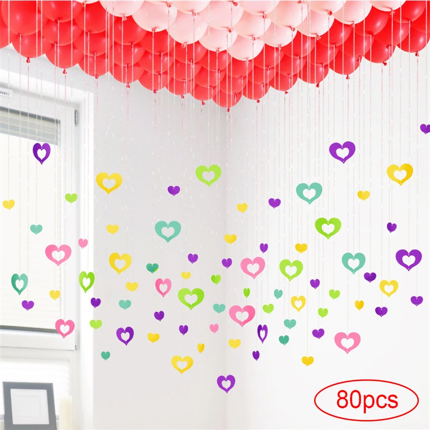 D-Colorful 100 шт блестящее сердце картон карты шары в виде сердца подвеска на ленте свадебные шары для украшения вечерние принадлежности - Цвет: D-Colorful