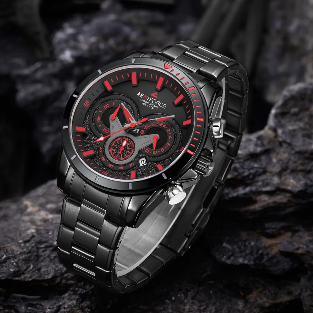 ARMIFORCE Военная Униформа Спортивные кварцевые для мужчин часы Черный Нержавеющая