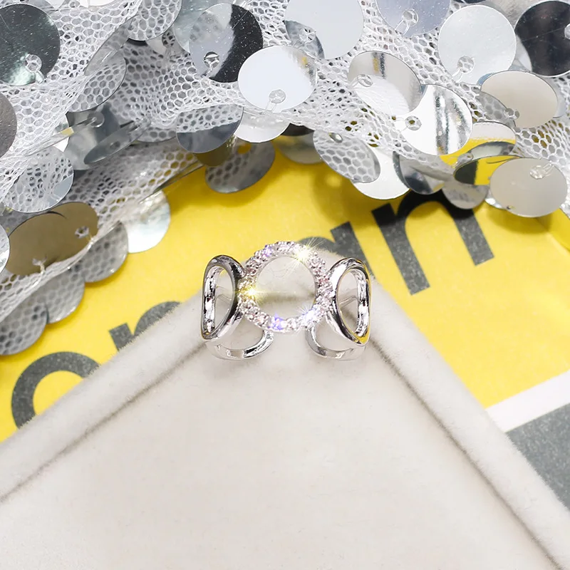 Trendy Round Crystal Adjustable Rings for Women Simple Chic Style Inlaid Imitation Party Tail Ring Female Jewelry Gift | Украшения и