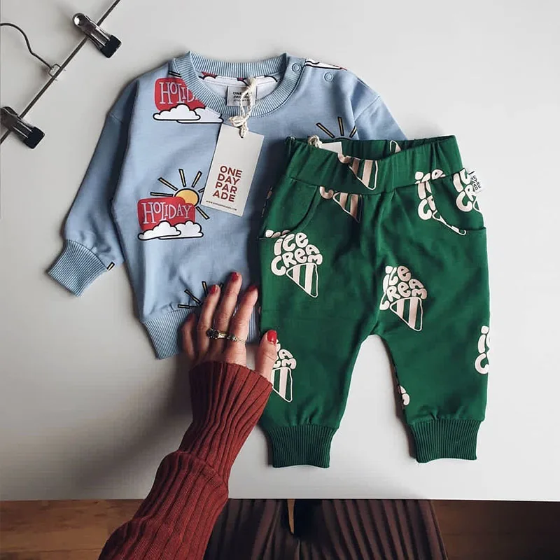 EnkeliBB 2019 AW свитшот и брюки для маленьких мальчиков Детские Топы с длинным рукавом