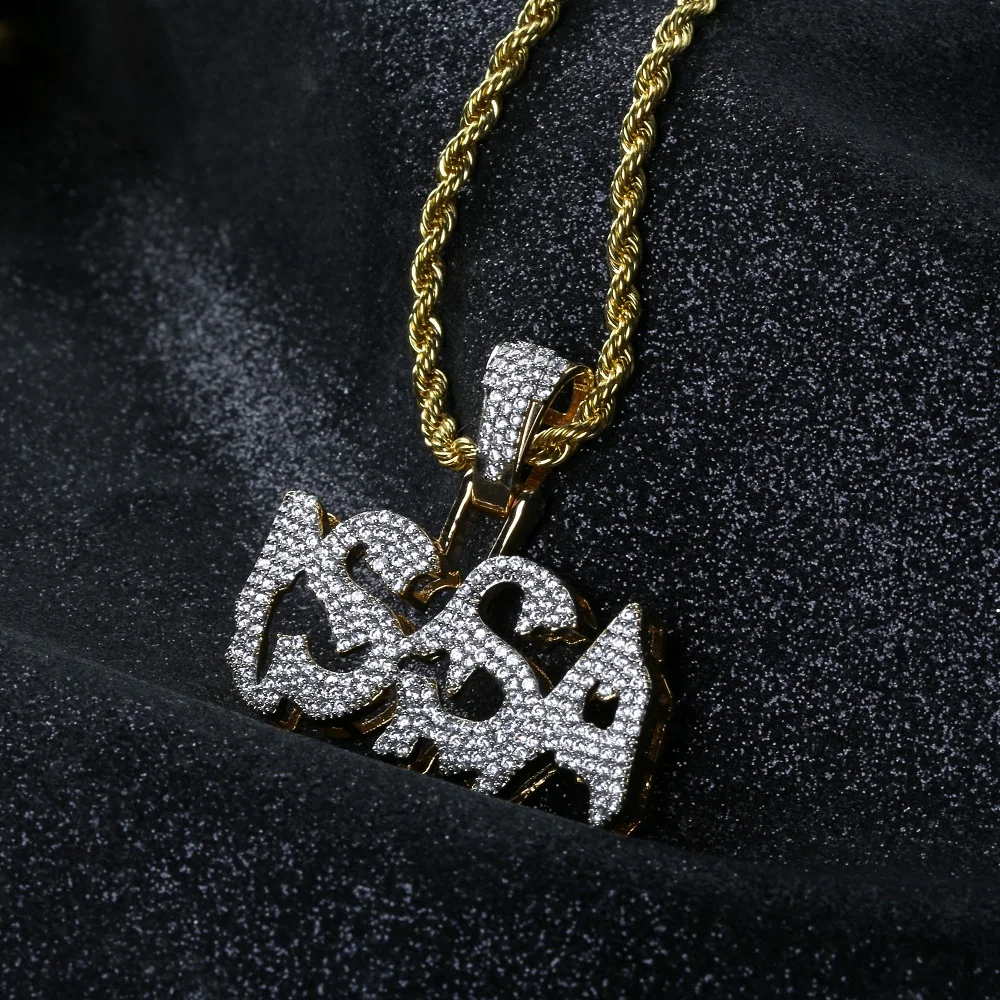 TOPGRILLZ Hip Hop Fashion Gold Color Plated Iced Out Micro Paved Shinely CZ Stone Letters Combine Pendant Necklace For Men Fifts | Украшения