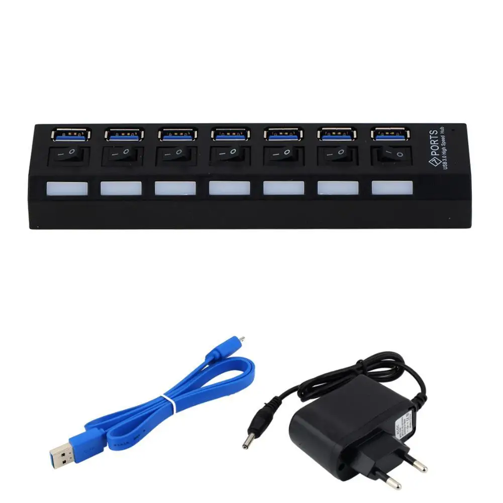 7 портовый концентратор USB 3 0 с переключателями ВКЛ./ВЫКЛ. + кабель адаптера