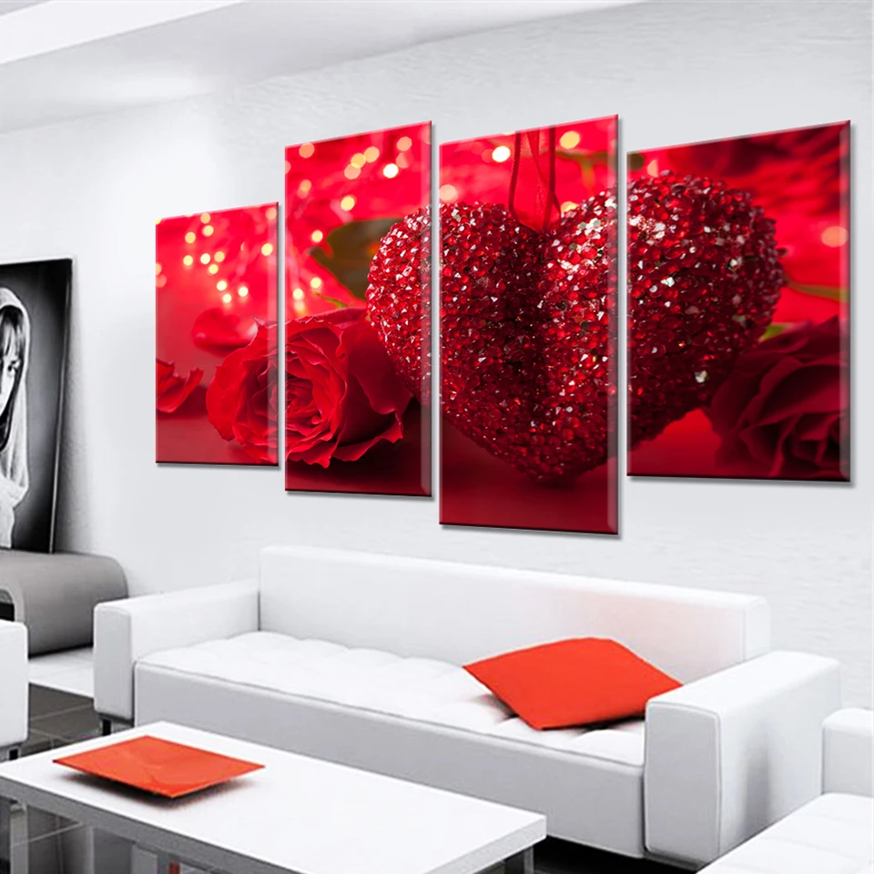 HD Печать картины модульные фотографии домашний Декор Гостиная 4 панели красные